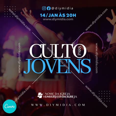 Culto Para Jovens Banner Gospel Edit Vel Canva Premium