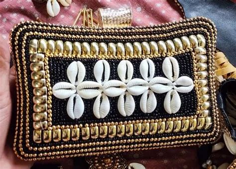 Golden Cowrie Shell Embroidered Clutch Bag At Rs 1500 Piece In Sambhal