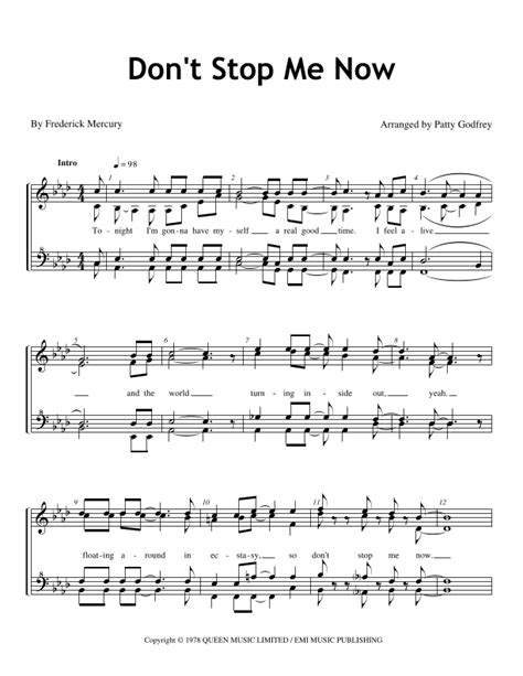 Dont Stop Me Now Arr Patty Godfrey By Queen Sheet Music For Ssaa