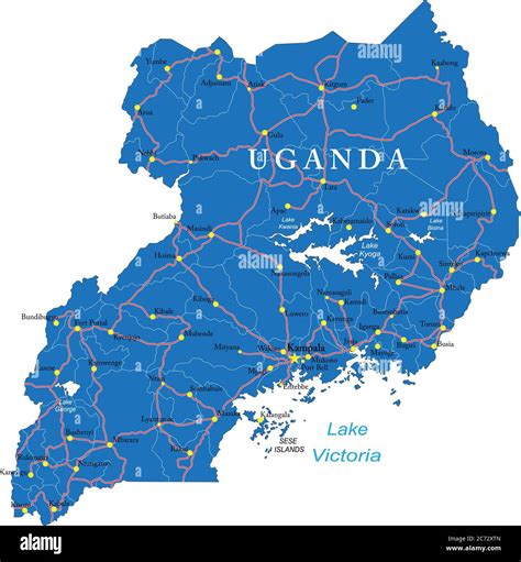 Highly Detailed Vector Map Of Uganda With Administrative Regions Main