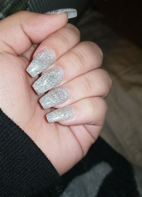 Sparkly Silver Acrylic Nails Silver Acrylic Nails Prom Nails Silver Sparkly Acrylic Nails