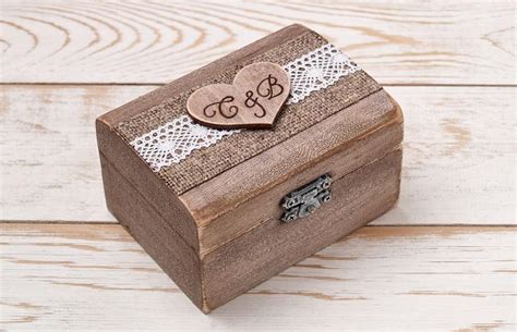 Ring Bearer Box Wedding Ring Box Ring Holder Wooden Personalized Monogram Ring Box With Heart