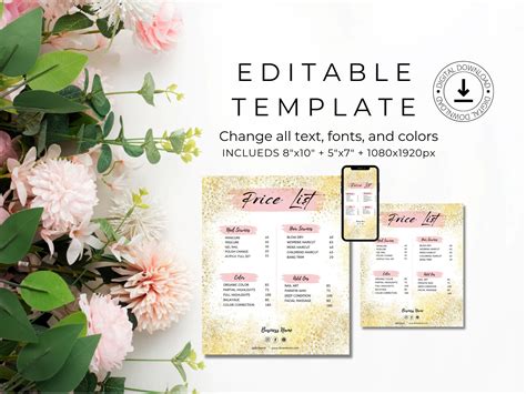 Price List Template Editable Price List Printable Price - Etsy