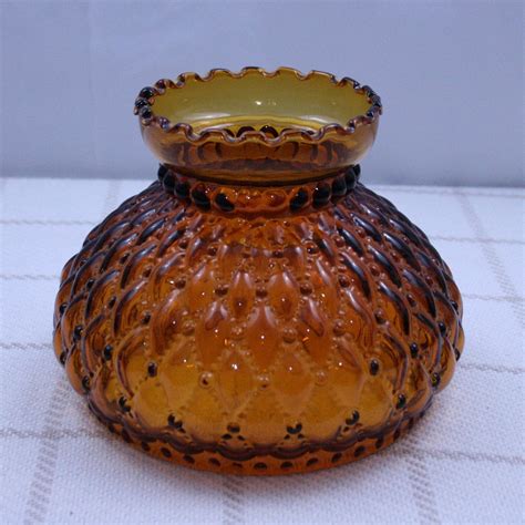 Antique Fenton 7 Inch Oil Lamp Shade Dark Amber Glass Diamond Etsy