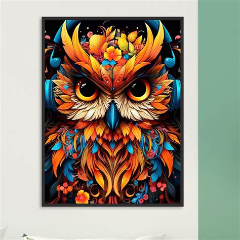 D Diy Full Round Drill Diamond Painting Gorgeous Owl Kit Home