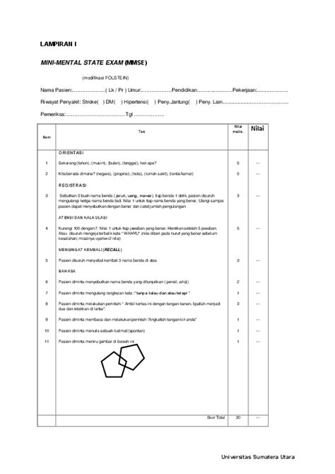 Pdf Lampiran I Mini Mental State Exam Mmse