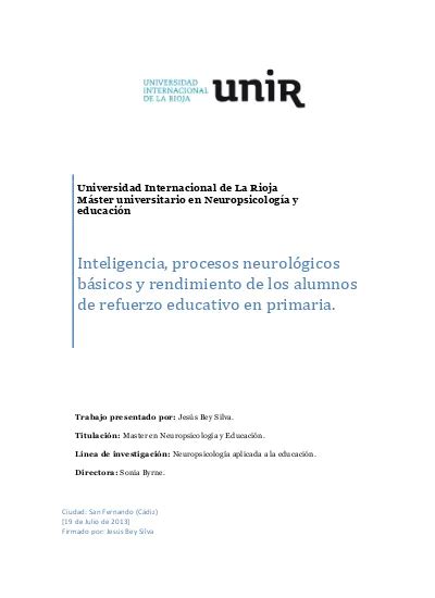 Inteligencia procesos neurológicos básicos y rendimiento de los