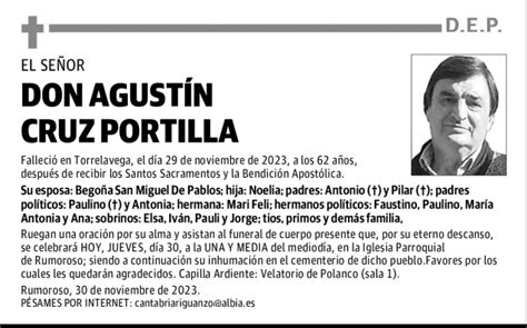 DON AGUSTÍN CRUZ PORTILLA Esquela Necrológica El Diario Montañés