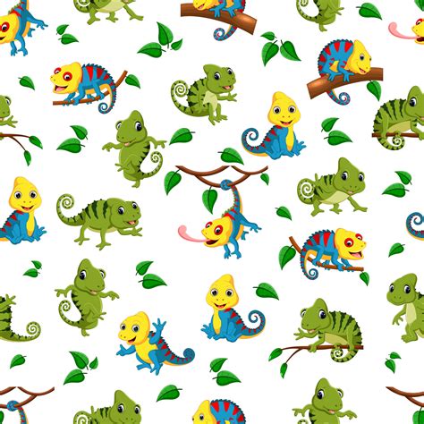 Seamless Pattern With Collection Of The Chameleon Vector Art