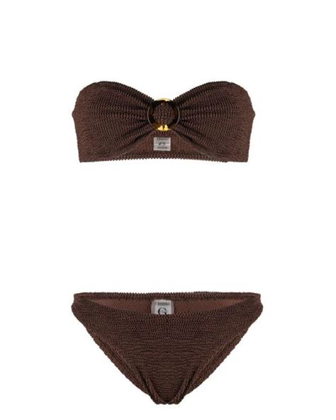 Hunza G Seersucker Bandeau Bikini In Brown Lyst