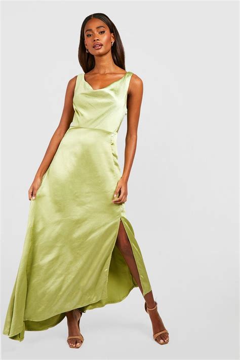 Bridesmaid Satin Asymmetric Hem Maxi Dress Boohoo Uk