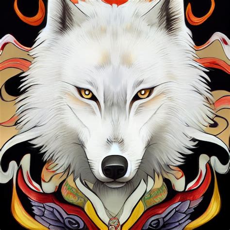 Premium Photo | White wolf head avatar portrait illustration