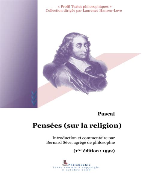 Pensées sur la religion Pascal Introduction et commentaire par