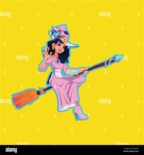 Cartoon Halloween Witch Girl Flying On Broom Stock Vector Image And Art