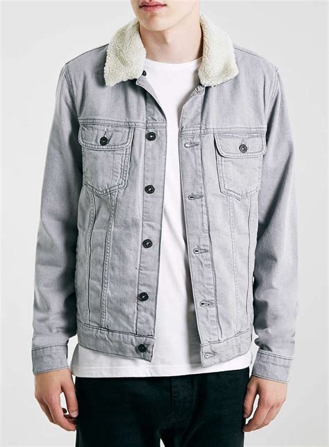 Grey Borg Collar Denim Jacket Borg Collar Denim Jacket Borg Denim Jacket Lined Denim Jacket