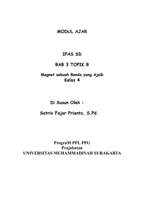 Siklus 2 Modul Ajar Kelas 4 Ipas Modul Ajar Ipas Sd Bab 3 Topik B Magnet Sebuah Benda Yang