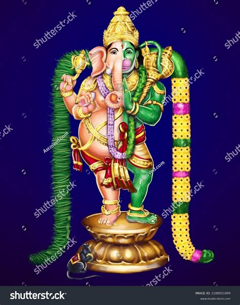 Aadhyanthaprabhu Combined Form Ganesha Anjaneya Stock Illustration