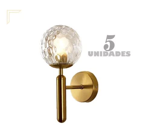 Lámpara led de pared Acende a Luz Kit 5 Arandela Dourada Bola Vidro