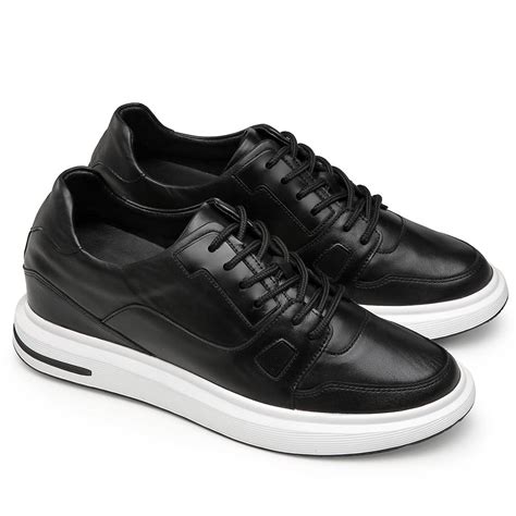 Casual Elevator Shoes For Men Elevator Sneakers Black Leather Sneakers - Locaka