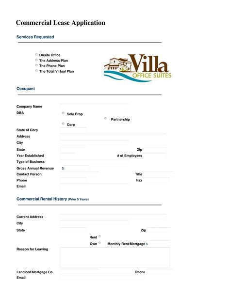Free Printable Commercial Lease Application Templates Pdf Word