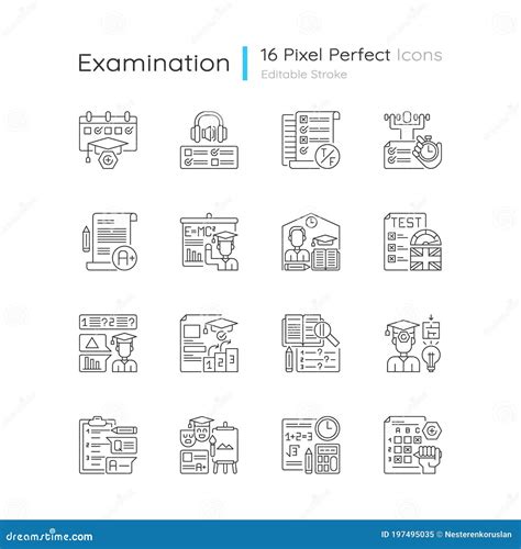 Examination Tests Pixel Perfect Linear Icons Set Stock Vector