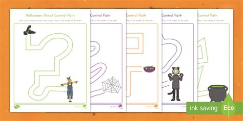 Halloween Pencil Control Path Worksheets Twinkl