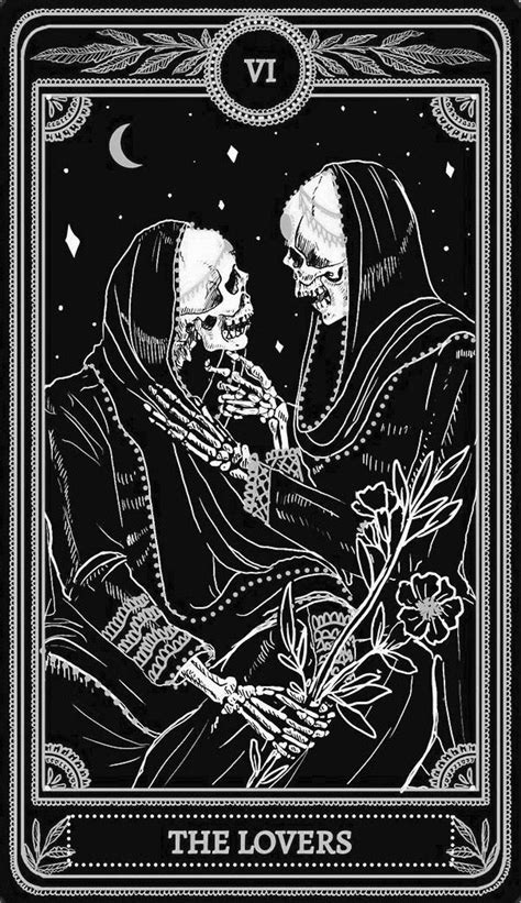 The Lovers Tarot Card Skeletons Black And White Vintage Posterler