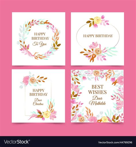 Birthday cards collection with flowers set design Vector Image