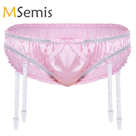 Gay Mens Sexy Garters Lingerie Underwear Shiny Satin Panties For Men