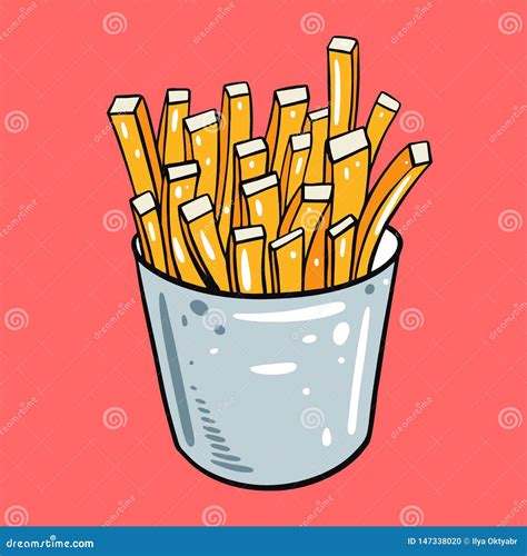 French Fries Cartoon Style Hand Drawn Vector Illustration Stock