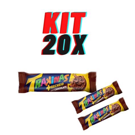 Kit 20 Pacotes De Trakinas Recheado Sabor Chocolate 126g Shopee Brasil