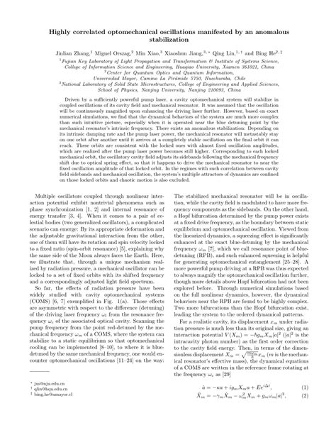 PDF Highly Correlated Optomechanical Oscillations Manifested By An