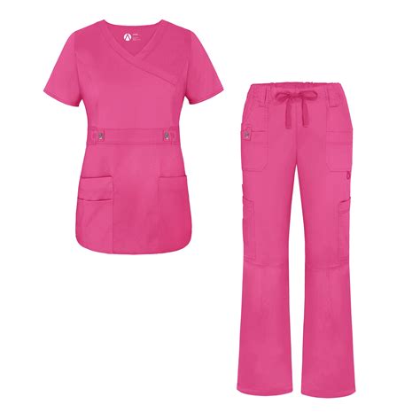 Adar Adar Uniforms Womens Scrub Set Crossover Top And Multi Pocket Pants