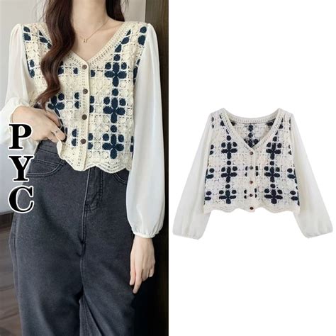 Jual Puffy Blouse Korea Crop Blouse Import Premium Bisa Cod Shopee