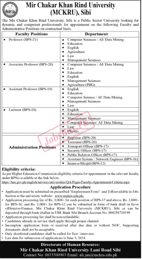 Mir Chakar Khan Rind University Sibi Jobs 2024 Mckru Edu Pk