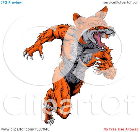 Clipart Of A Tough Muscular Fox Man Sprinting Royalty Free Vector