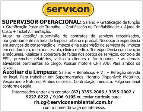 Vagas De Supervisor De Limpeza