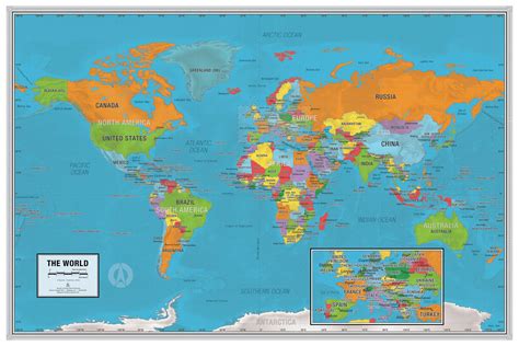 World Map, Continent And Country Labels By Globe Turner,, 46% OFF