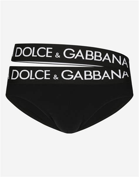 Swim Briefs With High Cut Leg And Branded Double Waistband In Black For For Men Dolceandgabbana®