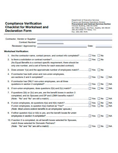 Free Verification Checklist Samples In Pdf Ms Word