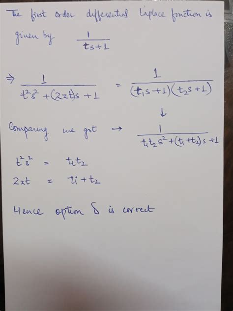 Solved The Standard Form Of A Second Order Transfer Function Is Given