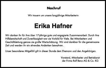 Traueranzeigen Von Erika Hafner Schwarzw Lder Bote Trauer