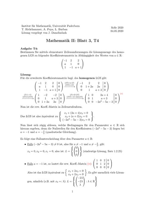 Blatt 3 Lösung Nr 4 Institut für Mathematik Universität Paderborn T