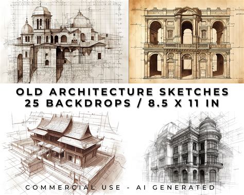 Old Architecture Sketches / Architectural Drawings / Historic Buildings ...