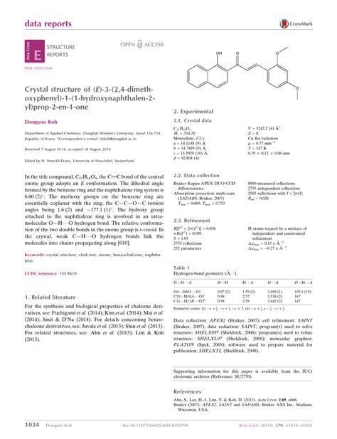 PDF Crystal Structure Of E 3 2 4 Dimethoxyphenyl 1 1