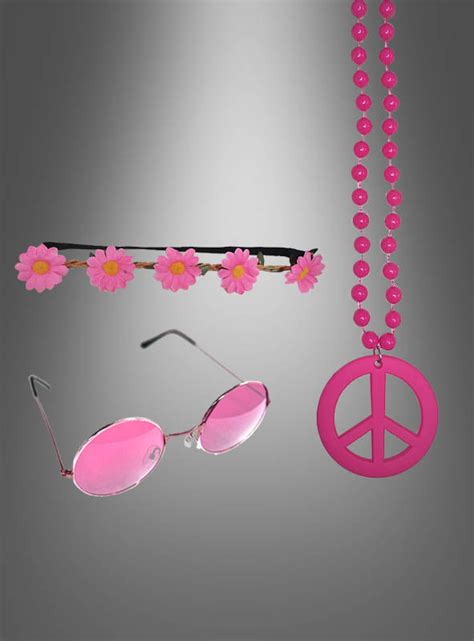 Flower Power Hippie Accessory Set pink Kostümpalast