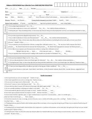 Fillable Online Alabama WISEWOMAN Data Collection Form BASELINE RISK