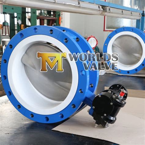 Ptfe Coating Double Flanged Flow Control Butterfly Valve With Gearbox