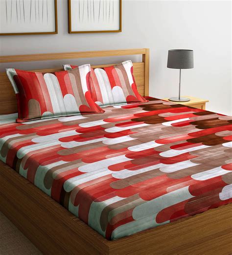 Buy Multicolor Abstract 300 Tc Cotton Blend Queen Sized Bed Sheets With