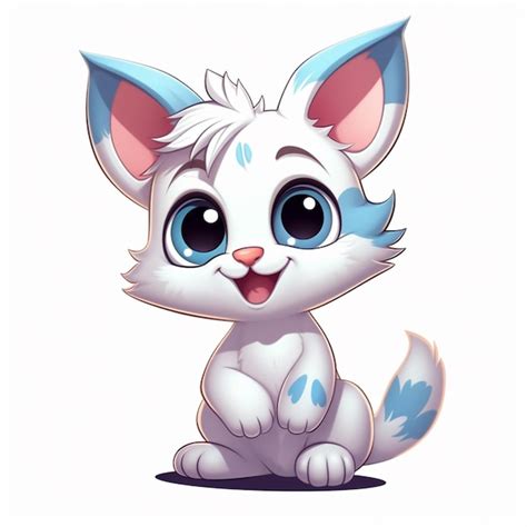 Gato De Dibujos Animados Con Ojos Azules Y Pelaje Blanco Sentado En El